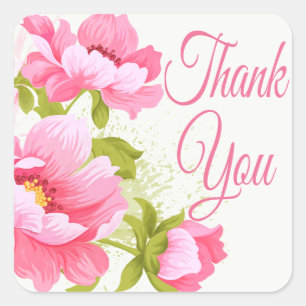 Pegatina Cuadrada Gracias Boda Flor Floral Rosa Peonies