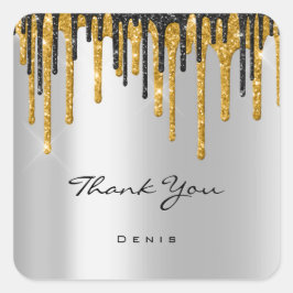 Pegatina Cuadrada Gracias Boda Silver Gray Gold Drips