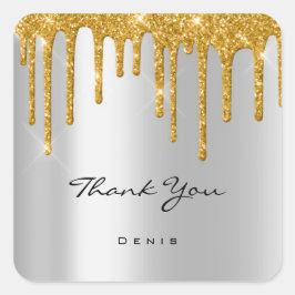 Pegatina Cuadrada Gracias Boda Silver Gray Gold Drips