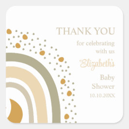 Pegatina Cuadrada Gracias Boho Neutral Rainbow Baby Shower