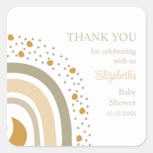 Pegatina Cuadrada Gracias Boho Neutral Rainbow Baby Shower