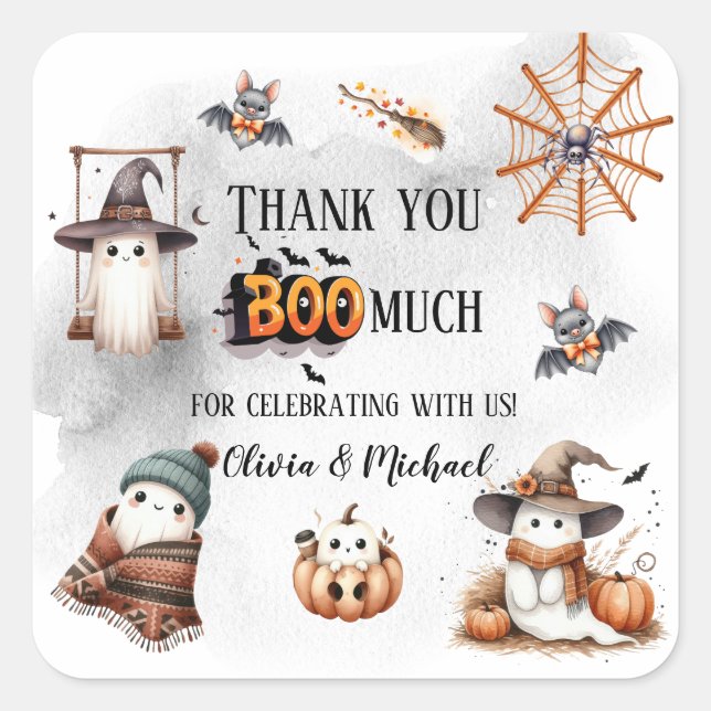 Pegatina Cuadrada Gracias Boo Fantasma Muy Cuidada (Anverso)