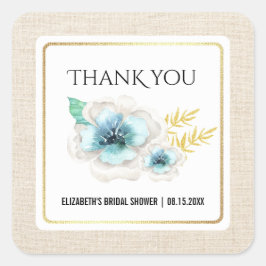Pegatina Cuadrada Gracias Bridal Shower Watercolor Floral Burlap