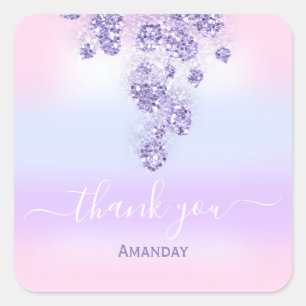 Pegatina Cuadrada Gracias Bridal Sweet 16th Rosa Púrpura Bebé