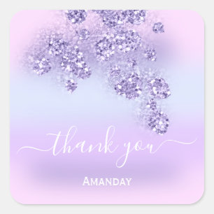 Pegatina Cuadrada Gracias Bridal Sweet 16th Rosa Violeta Verano