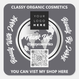 Pegatina Cuadrada Gracias Business QRCode Logotipo Mapa de plata hum
