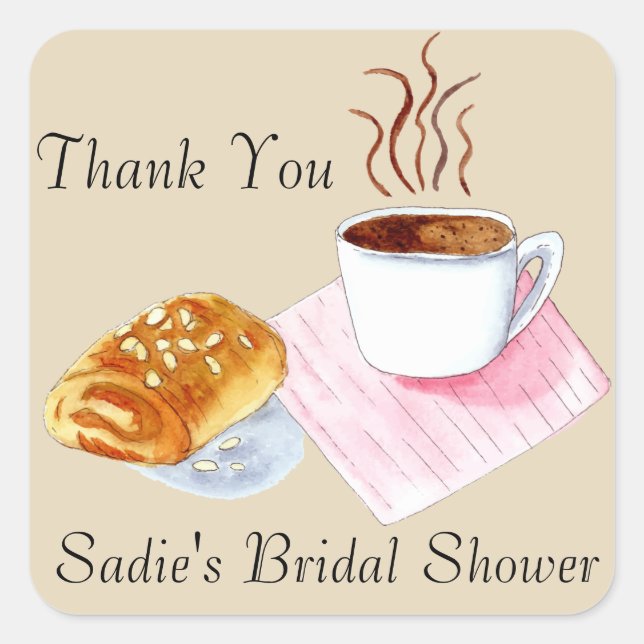 Pegatina Cuadrada Gracias Café Con Ducha De Almendra Croissant (Anverso)