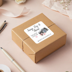 Pegatina Cuadrada Gracias Cámara acuarela de Moda Snap, Tag & Share