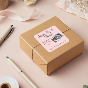 Pegatina Cuadrada Gracias Cámara acuarela Snap, Tag & Share Moda