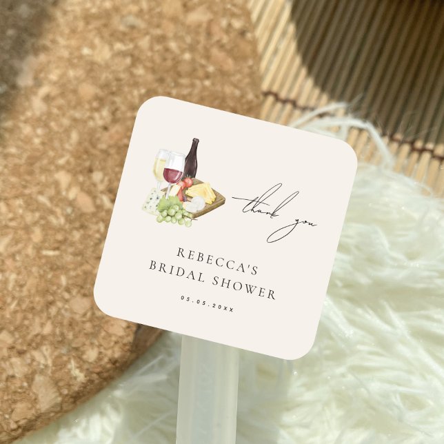 Pegatina Cuadrada Gracias Charcuterie Wine & Cheese Bridal Shower (Subido por el creador)