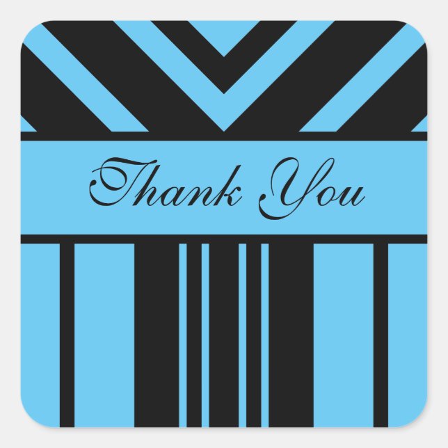 Pegatina Cuadrada Gracias cielo azul y franjas negras Chevrons (Anverso)