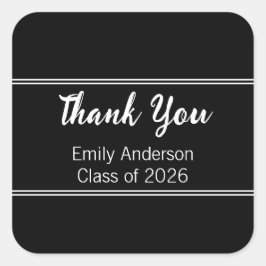 Pegatina Cuadrada Gracias clase blanca negra de graduación 2025