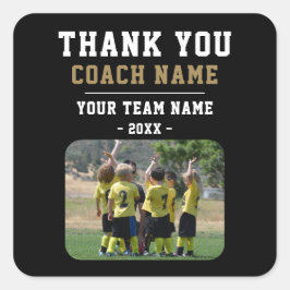 Pegatina Cuadrada Gracias Coach Team Name Photo