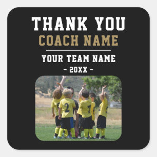 Pegatina Cuadrada Gracias Coach Team Name Photo
