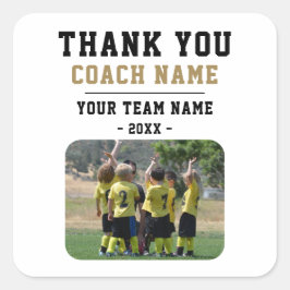 Pegatina Cuadrada Gracias Coach Team Name Photo
