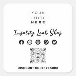 Pegatina Cuadrada Gracias CÓDIGO QR Código de descuento Blanco negro