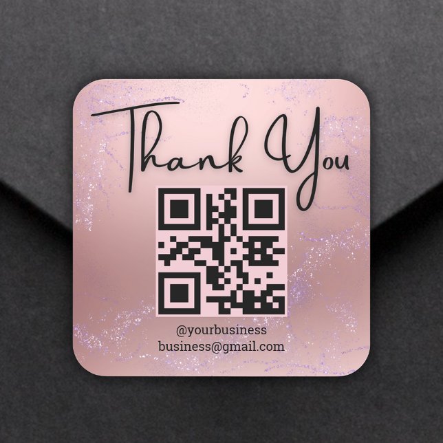 Pegatina Cuadrada gracias código qr de negocios purpurinas metálicos (Subido por el creador)