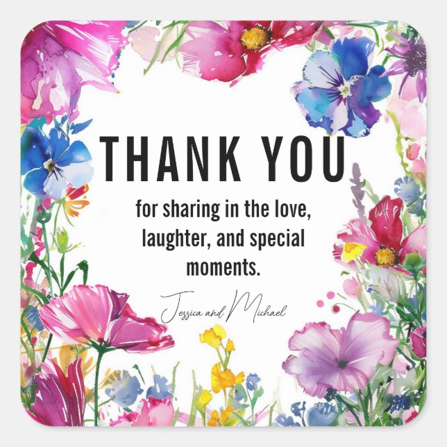 Pegatina Cuadrada Gracias 🌻 💗 Colección de Blooms de 🌹 (Anverso)
