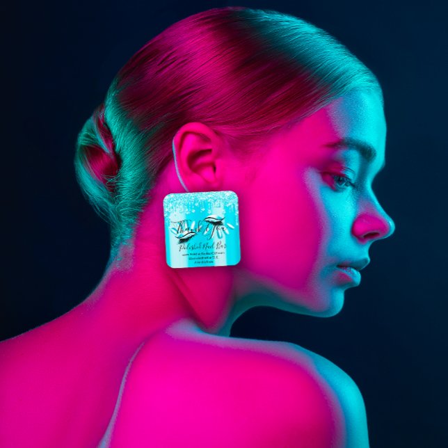 Pegatina Cuadrada Gracias Comprando Diamantes Perforaciones Azul Nai (Thank You Shopping Diamond Drips Nail Blue Square Sticker )