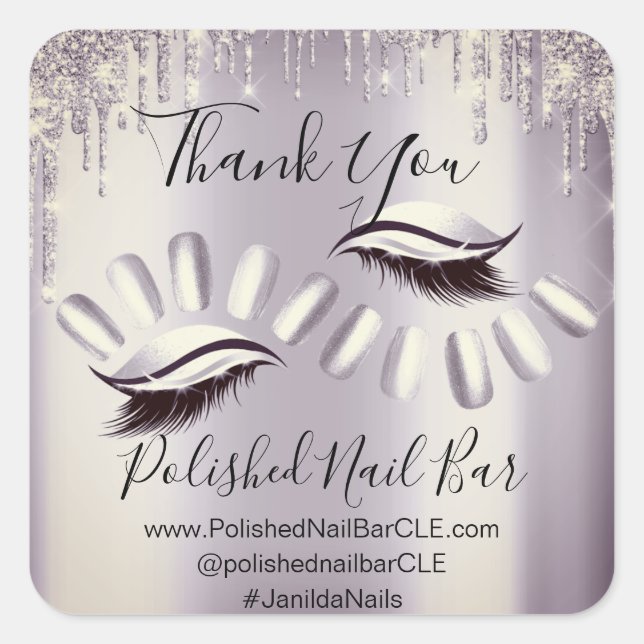 Pegatina Cuadrada Gracias Comprando Diamantes Perforaciones Gris Nai (Anverso)