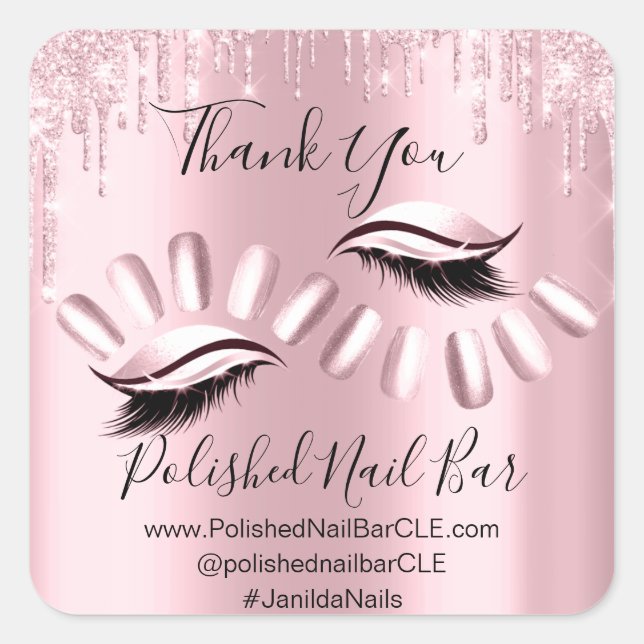 Pegatina Cuadrada Gracias Comprando Diamantes Perforaciones Rosa de  (Anverso)