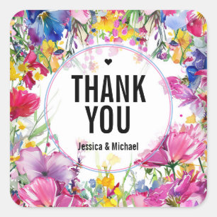 Pegatina Cuadrada Gracias con 🖤 Meadow Blooms Bliss