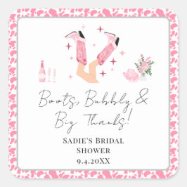 Pegatina Cuadrada Gracias Cowboy Boots & Bubbly Bridal Shower