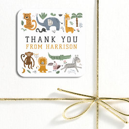 Pegatina Cuadrada Gracias Cumpleaños Dos Animales Salvajes Safari Ni