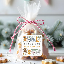 Pegatina Cuadrada Gracias Cumpleaños Dos Animales Salvajes Safari Ni