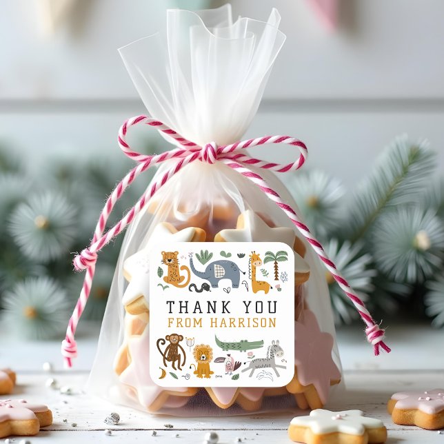 Pegatina Cuadrada Gracias Cumpleaños Dos Animales Salvajes Safari Ni (Subido por el creador)