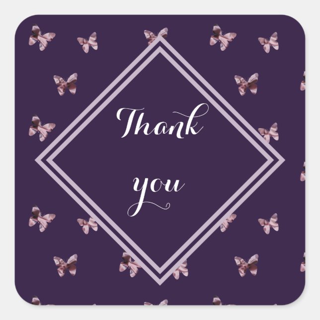 Pegatina Cuadrada Gracias, Cute Satin Butterflies Pink Girly (Anverso)