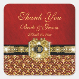 Pegatina Cuadrada "Gracias" damasco de oro rojo negro