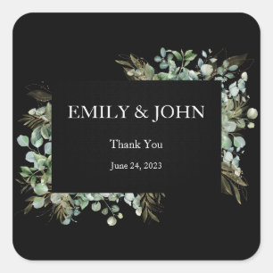 Pegatina Cuadrada Gracias Diseño Botánico Eucalyptus Gold Leaf