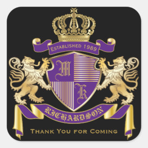 Pegatina Cuadrada Gracias emblema de oro del león del monograma del