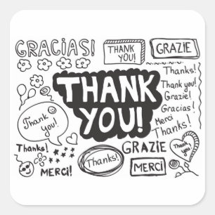 Pegatina Cuadrada Gracias En Diferentes Idiomas