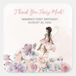 Pegatina Cuadrada Gracias Fairy Mucha Favor de Cumpleaños
