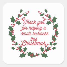 Pegatina Cuadrada Gracias Feliz Navidad Pequeña Empresa Hecha A Mano