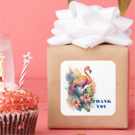 Pegatina Cuadrada Gracias Flamingo