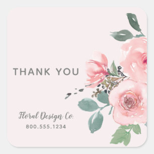 Pegatina Cuadrada Gracias   Floral Corporativo Rosa Chic de Negocios