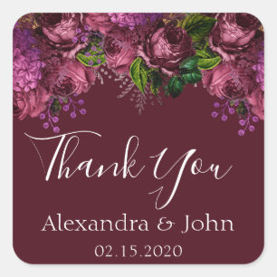 Pegatina Cuadrada Gracias Floral Marsala Burgundy