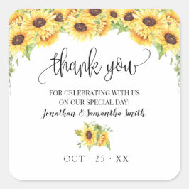 Pegatina Cuadrada Gracias girasoles floridos boda de moda de país