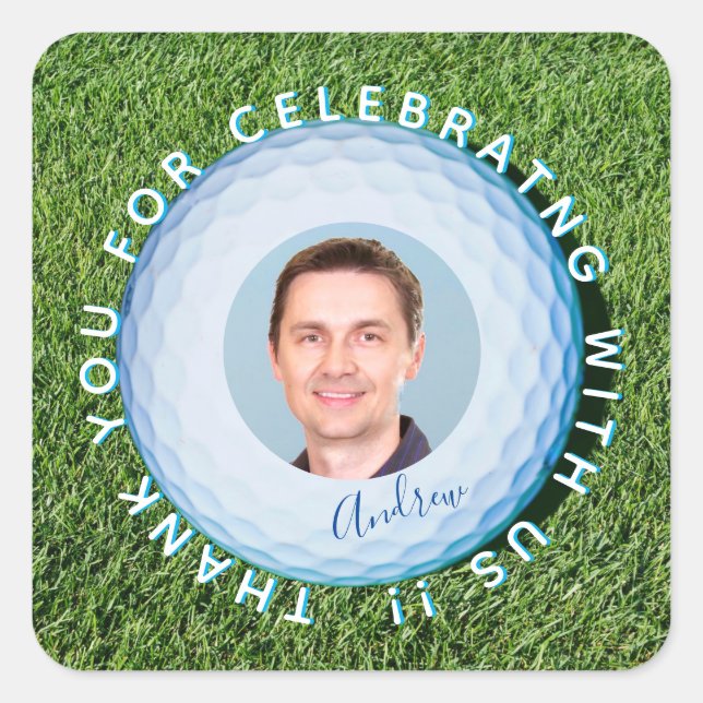 Pegatina Cuadrada Gracias, Golfer Photo Firmé Ball (Anverso)