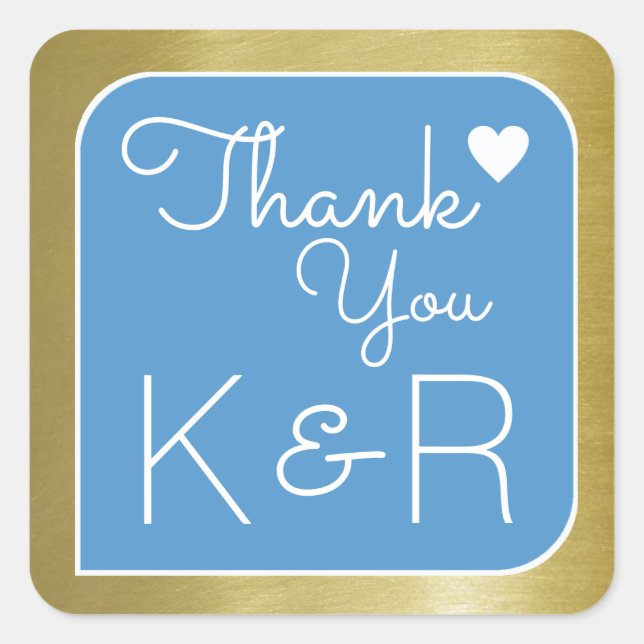 Pegatina Cuadrada gracias / gracias, azul (Anverso)