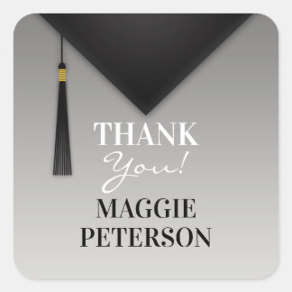 Pegatina Cuadrada Gracias Graduación Black Hat Tassel Sticker