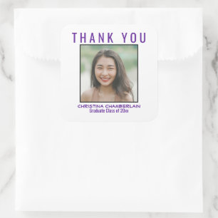 Pegatina Cuadrada Gracias Graduación, foto de un Personalizado morad
