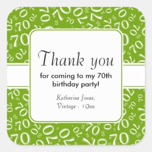 Pegatina Cuadrada Gracias: Green 70th Birthday Number Pattern