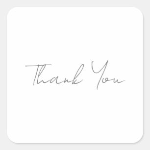 Pegatina Cuadrada Gracias Gris Clásico Chic Blanco Letra a Mano
