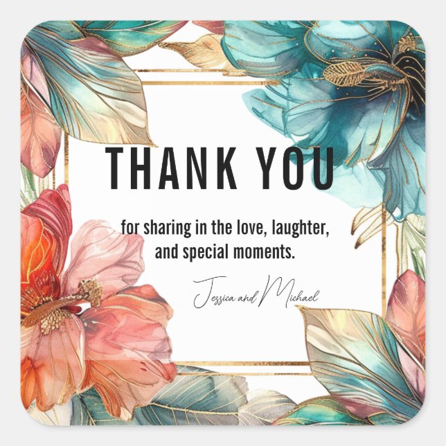 Pegatina Cuadrada Gracias Hibiscus Serenade Paradise (Anverso)