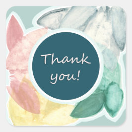 Pegatina Cuadrada Gracias Hojas Tropicales Pastel
