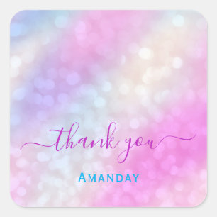 Pegatina Cuadrada Gracias Holográfico Rosa Swweet 16